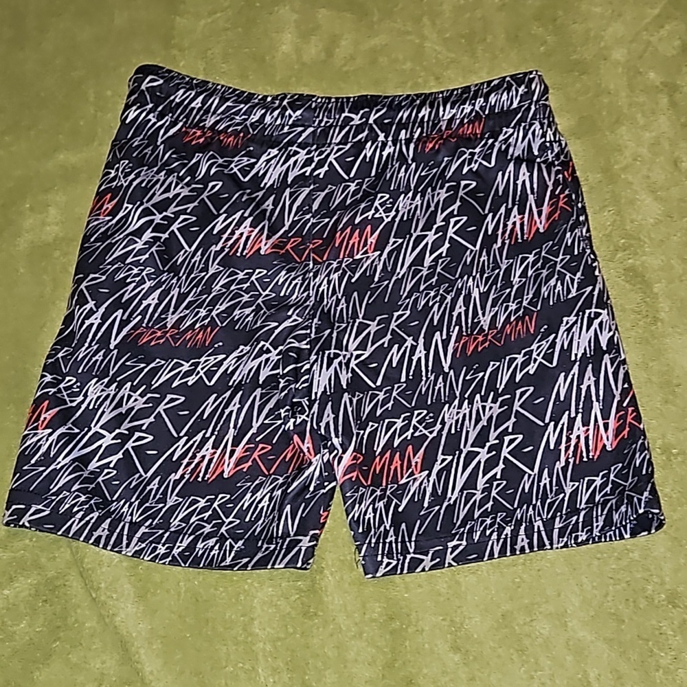 Marvel Comics Disney Spiderman Drawstring Side Pocket Gym Shorts Black Red White - Picture 2 of 6